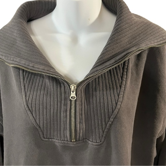 Aerie Down To Earth Grey Quarter Zip Sweatshirt - Picture 3 of 6